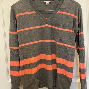 Gap, NWOT, gray & peach striped cotton sweater, XS
